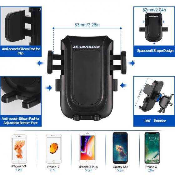Air Vent Phone Mount  Auto-lock One hand Operate Universal Bicycle Stem Cell Phone Holder,Nylon Motorcycle Handlebar Mount Stable Cradle with 360° Rotation for iPhone Android GPS Other Devices from 4.7